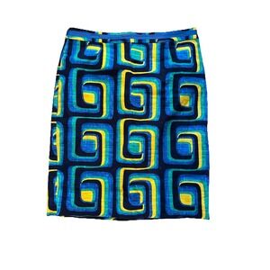 Boden Women's Pencil Skirt Geometric Blue Yellow Size 10R